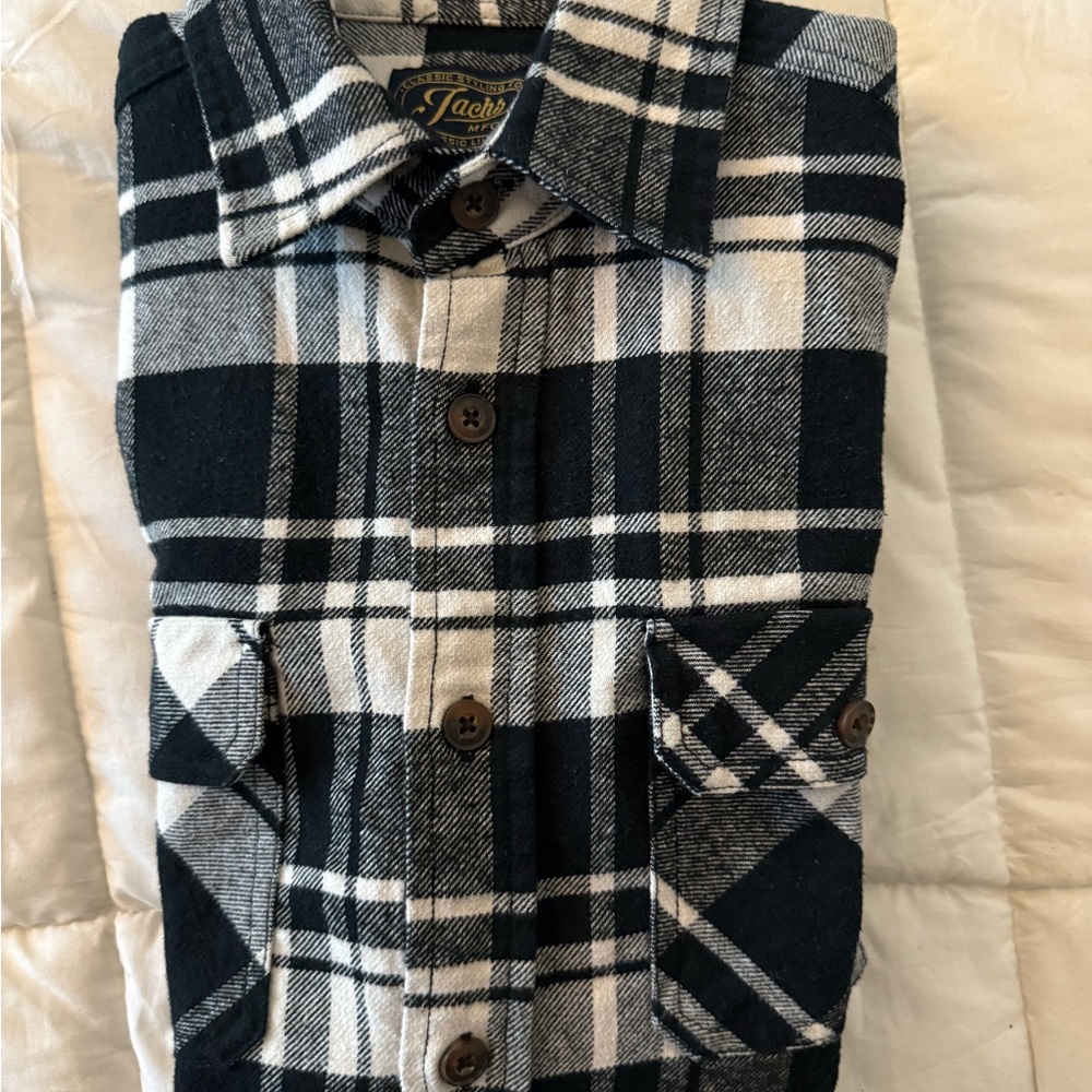 Black and White Plaid  Flannel Button-Up Shirt